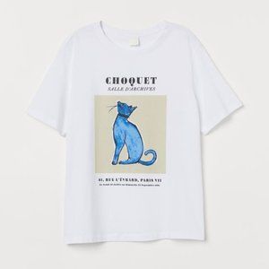 NWOT H&M Blue Cat Choquet Art T-Shirt (Medium)